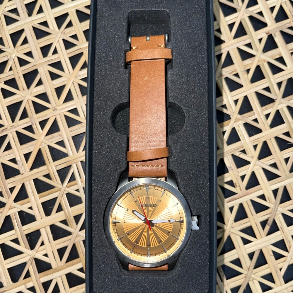 Breed Gold Dial with Tan Leather Strap Watch